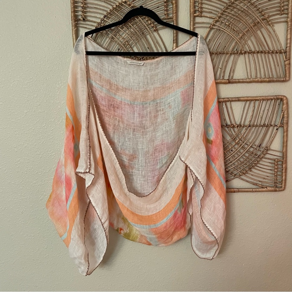 Soft Surroundings Linen Floral Cardigan Shrug Shawl Beachy Fairy Artsy‎ S/M B39